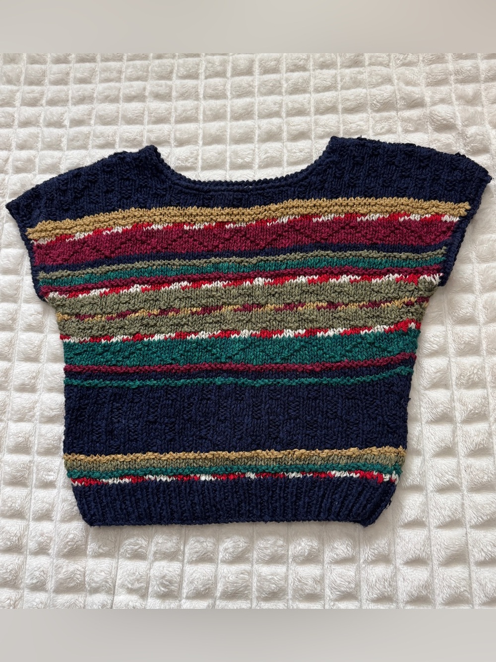 Vintage Yves Jennet Medium Striped Knit Sweater Top Vest ~ Y2K Boho Linen